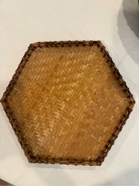 Handwoven Hexagon Bamboo Tray - Natural Brown vintage rattan tray